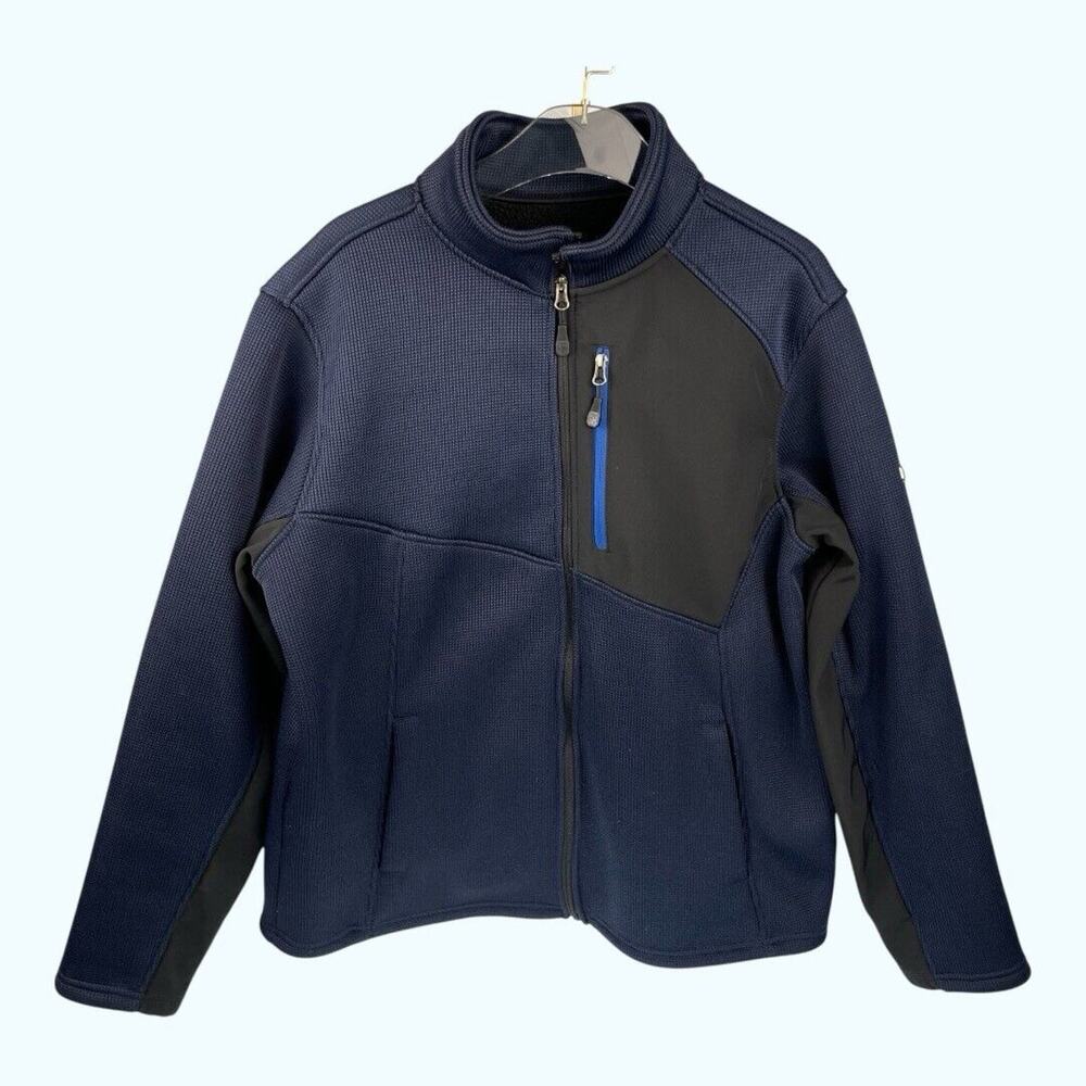SwissTech Dark Blue Black Fleece Full Zip High Neck Jacket Men's Size L